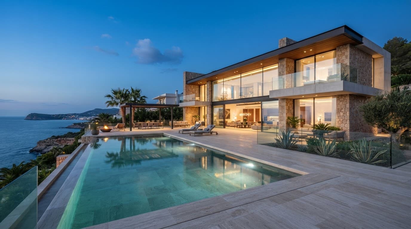 Deniz manzaralı, sonsuzluk havuzlu modern lüks villa